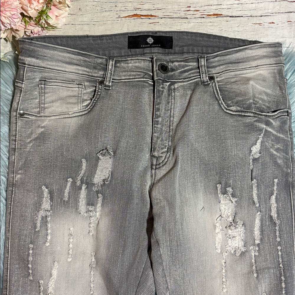 Focus Jeans Grey Distressed Jeans sz 34X34 - Picture 2 of 8